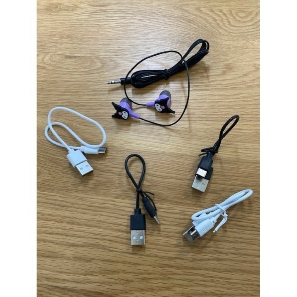 Sanrio Kuromi Earbuds & Cable Bundle Purple Black Good Wired 3.5mm USB-C Micro